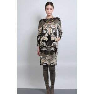 Lafayette 148 Womens M petite Black Multi Velvet Baroque Boat Neck Midi Dress